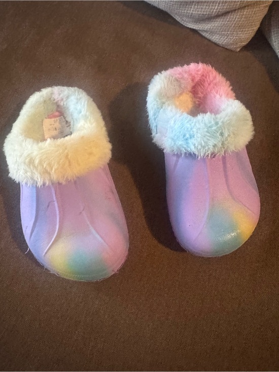 Other - Kids Plush Slip-On Rainbow Fleece Lined Slippers - Pastel Purple